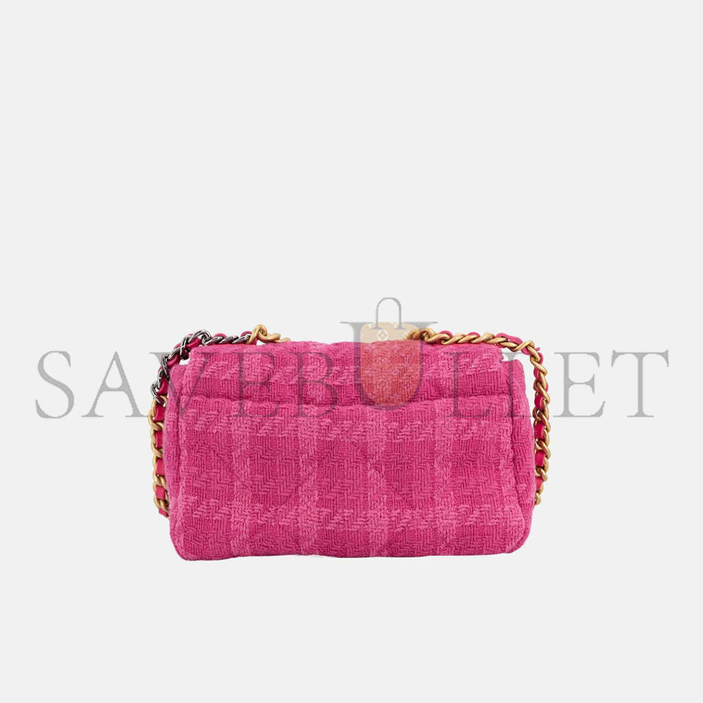 CHANEL 19 FLAP BAG TWEED QUILTED IN PINK WITH MIXED HARDWARE AS1160 (26*16*9cm)